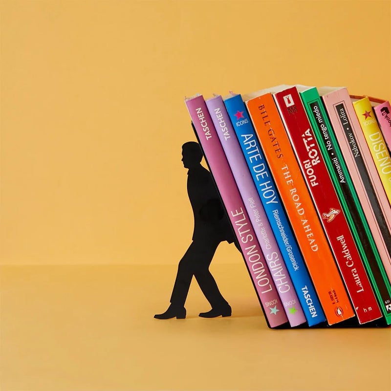 Balvi Too Many Books Bookend – Black Metal Book Holder with Anti-Slip Bumpers, Ideal for Home and Office Decor, for Book Lovers and Readers – Sujetalibros - Image 1